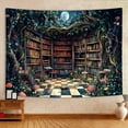 thumbnail image 2 of Fantasy Forest Tapestry Aesthetic, Witchy Fairy Mushroom Moon Vintage Library Nature Tapestry Wall Hanging for Bedroom, Dark Retro Magical Bookshelf Tapestries Poster Dorm Home Decor 60X40Inches, 2 of 5