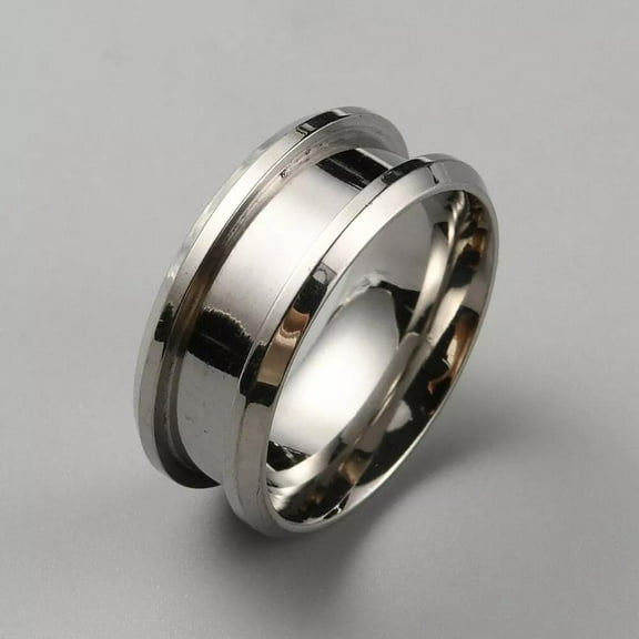 Stainless Steel Grooved Finger Ring Settings Ring Core Blank Inlay 8Mm R49