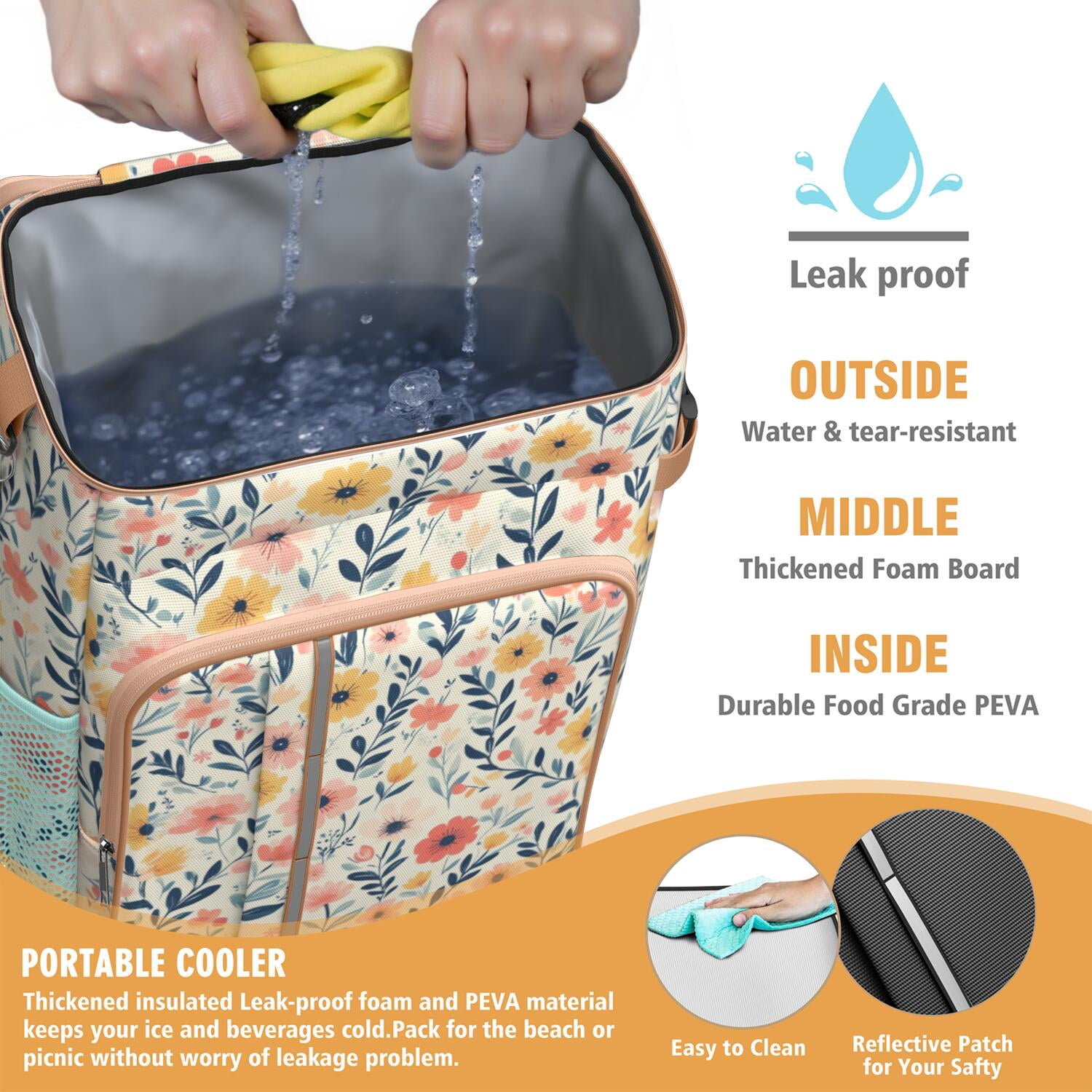 Travel Cooler Bag - Pioneer Flower Camping Beer Cooler Backpack with Bottle Opener- Waterproof Insulated Picnic Backpacks - Cooler Bag for Beach