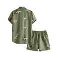 thumbnail image 2 of Men's 2 Piece Outfits Leopard Print Outfit Button Up Short Sleeve Shirt and Drawstring Shorts Set, 2 of 6