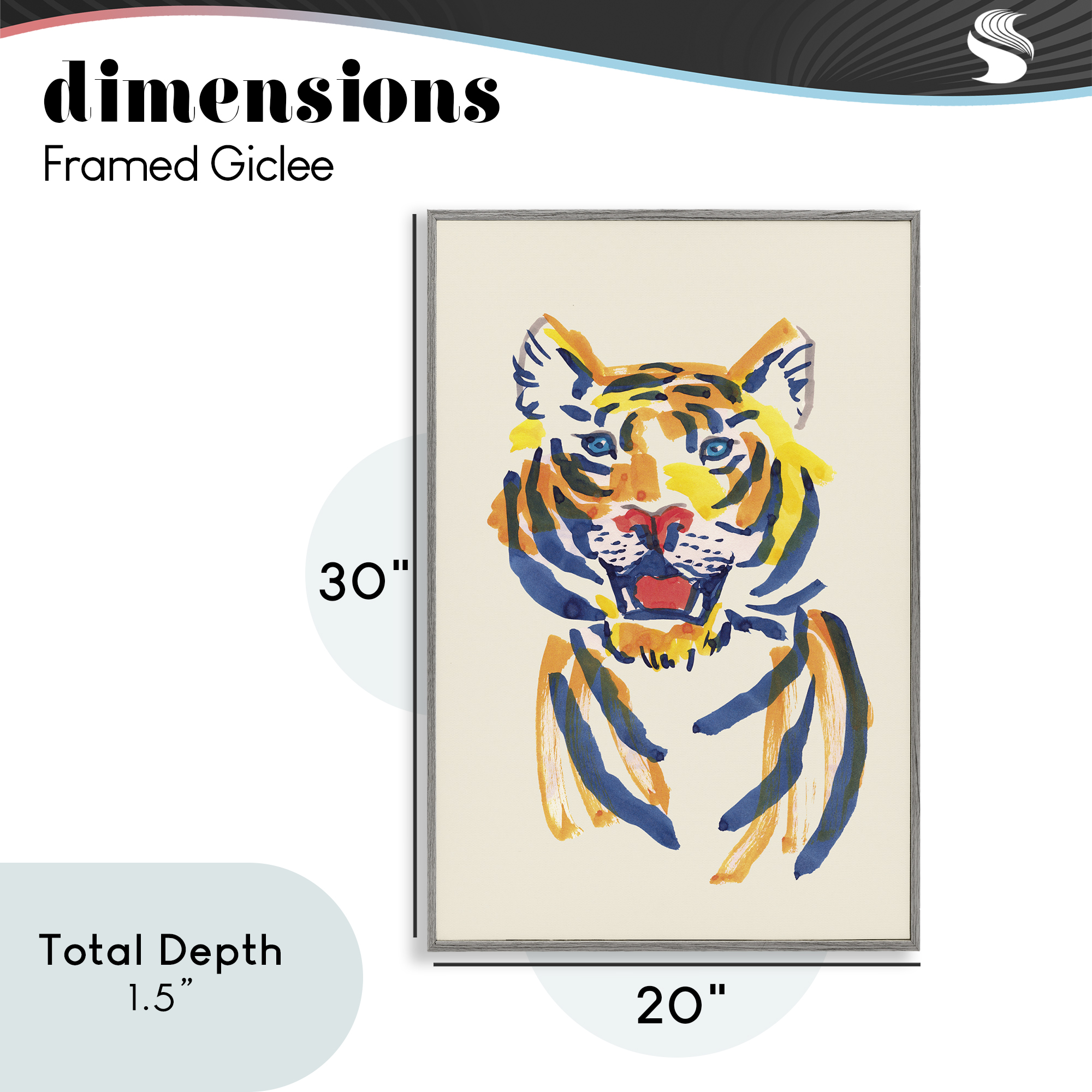 Tiger Roar Watercolor Gray Framed Giclee Art, design by Karolina Sato