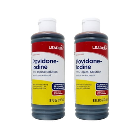 Leader Povidone Iodine 10% Prep Solution USP, First Aid Antiseptic Wound Cleanser, Wound Wash, Antiseptic Soap (8 Fl Oz, Pack of 2)