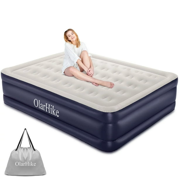 OlarHike US 18 inch Queen Size Air Mattress with Builtin Pump,Blue