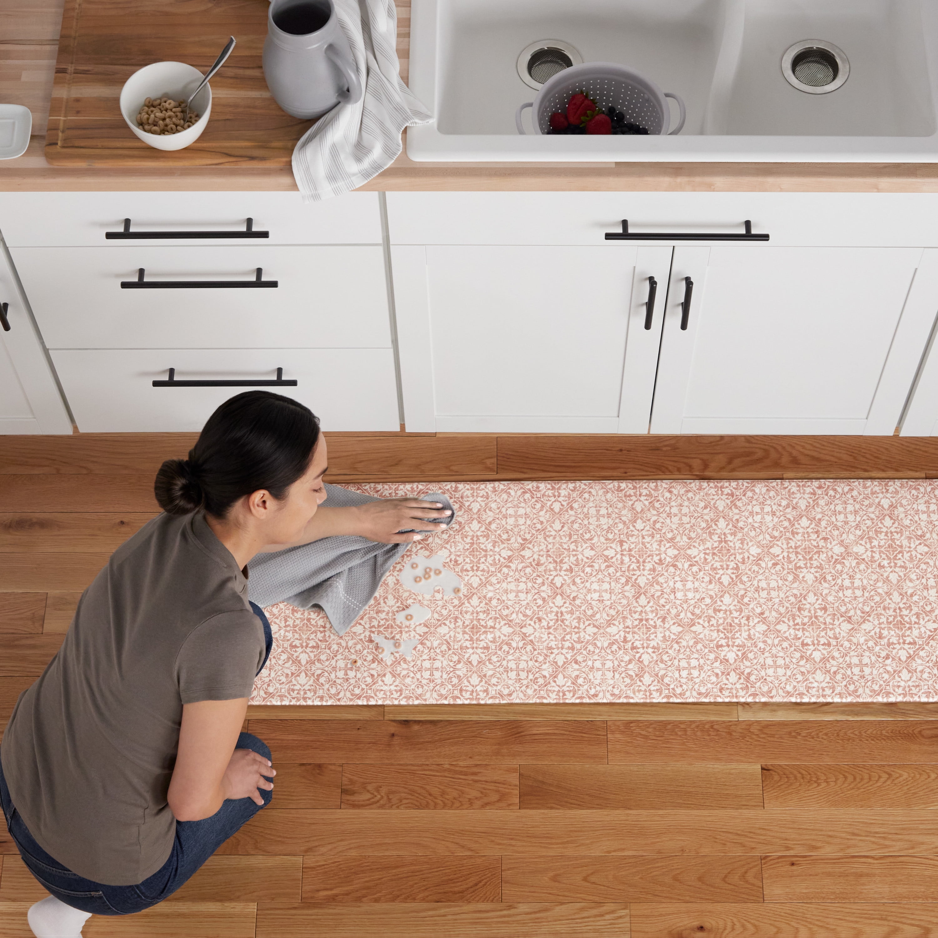 TOWN & COUNTRY BASICS Comfort Plus Vintage Medallion Tile Anti Fatigue Comfort Mat, Kitchen Runner Mat, Standing Desk Mat, Dorm Room Rug, Non-Slip Backing, Rust, 18"x55"