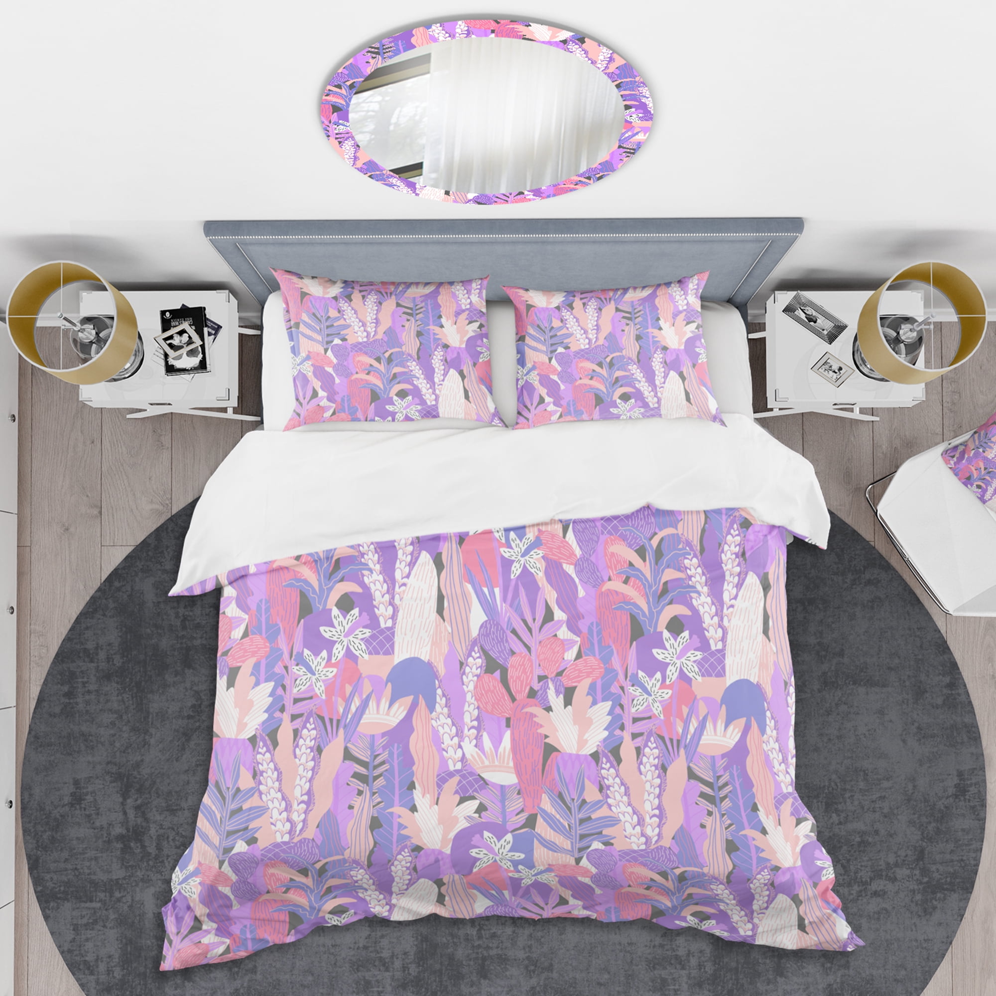 Designart 'Fantasy Flowers In Purple' Mid-Century Modern Duvet Cover Set