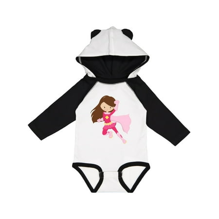 

Inktastic Superhero Girl Cute Girl Brown Hair Pink Cape Gift Baby Girl Long Sleeve Bodysuit