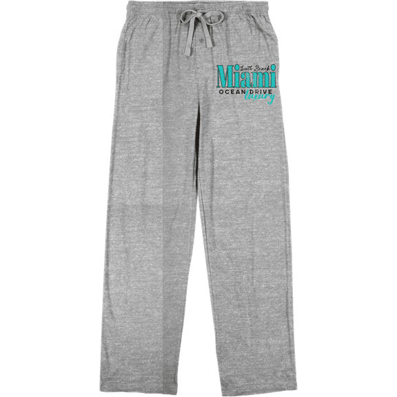 South Beach, Miami Ocean Drive Men's Heather Gray Sleep Pajama Pants-Medium