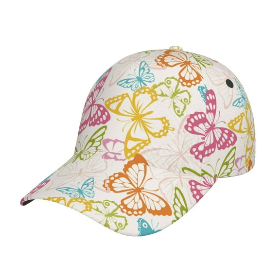 Honeii Retro Colorful Butterfly Print Hat, Women's Baseball Hat Unisex Fit, Baseball Cap,Adjustable One Size