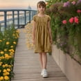 thumbnail image 4 of ZACPNCV Girls Dress Short Sleeve Solid Color Tunic A-Line Tiered Swing Dress Pleated Summer Dresses Vacation Khaki 10-11 Years, 4 of 7