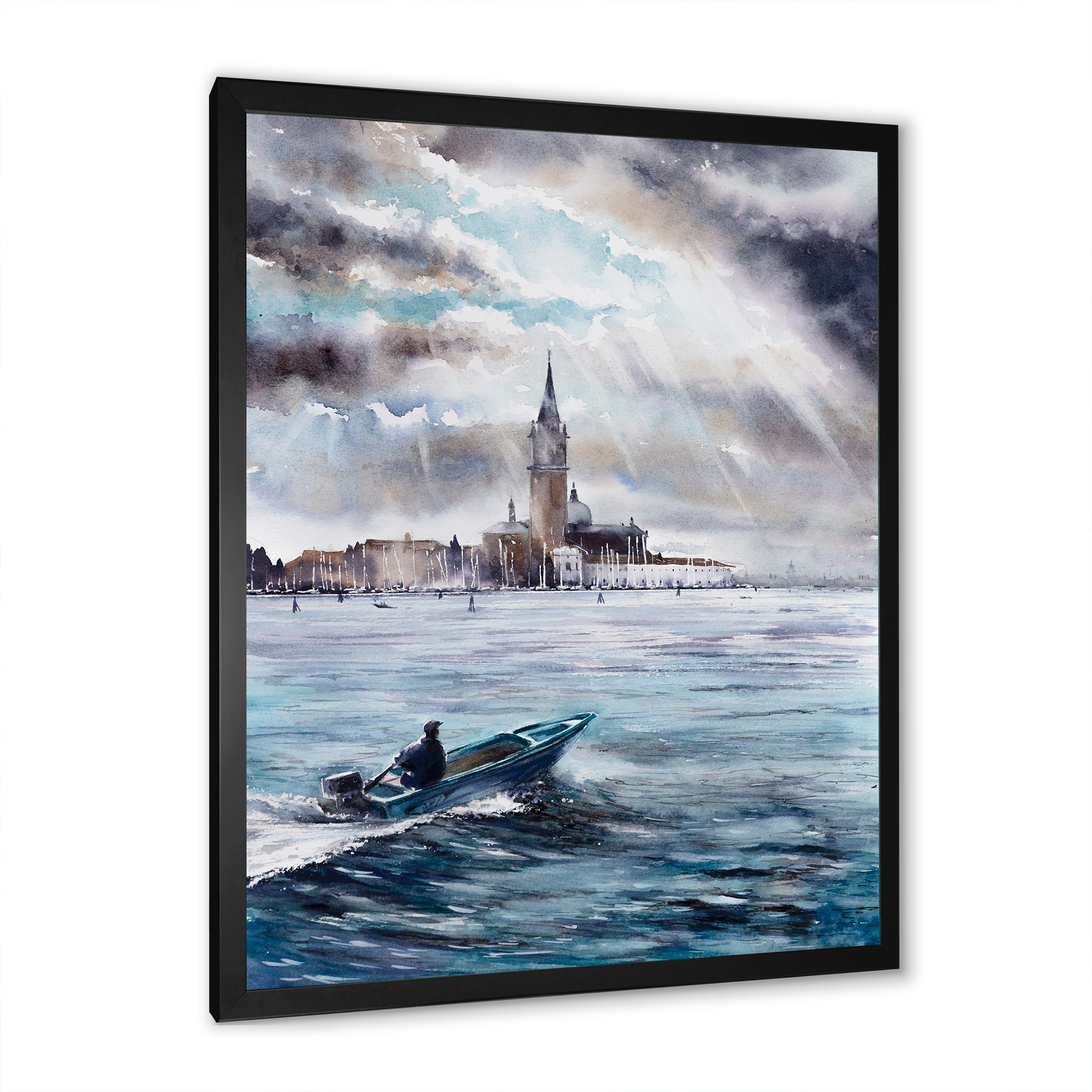 Designart 'Boat Returning In Storm Over Venice In Italy' Nautical & Coastal Framed Art Print