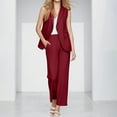 thumbnail image 5 of QATAINLAV Womens Dressy 2 Piece Sets Sleeveless Button Up Blazer Vest and Wide Leg Suit Pants Office Business Casual Outfits, Wine, M,, 5 of 8