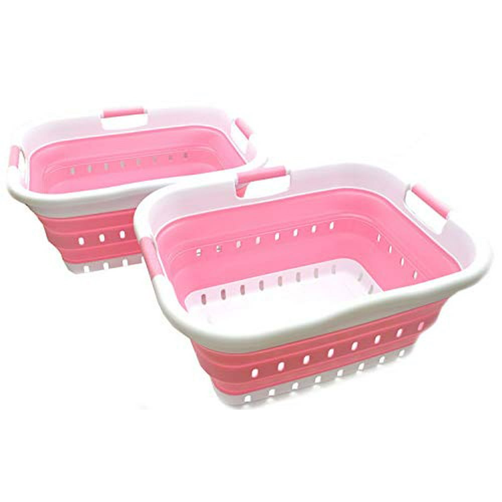 SAMMART Set of 2 Collapsible 3 Handled Plastic Laundry Basket