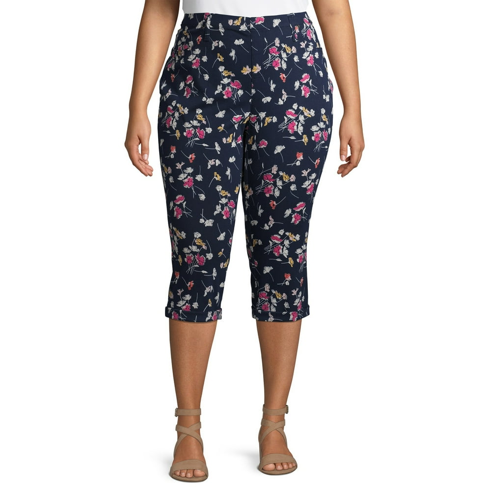 Terra & Sky Terra & Sky Women's Plus Size Pull On Floral Capri
