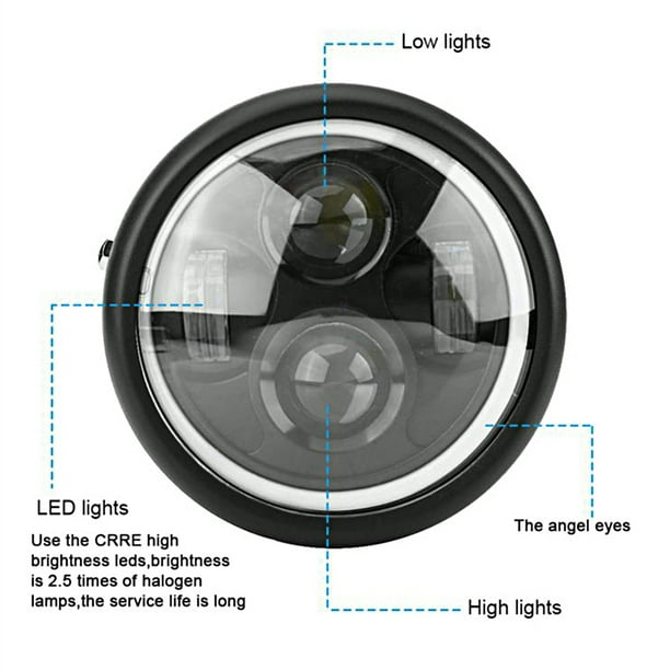 Faro De Halo Para Motocicleta, Faro LED Universal Para Motocicleta, Lente De PC De Alto Brillo De 6,5 Pulgadas De Diámetro Para Modificación