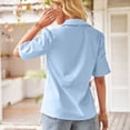 thumbnail image 2 of YYDGH Womens Short Sleeve Button DownShirts V Neck Collared Work Office Shirt Tops Blue M, 2 of 7