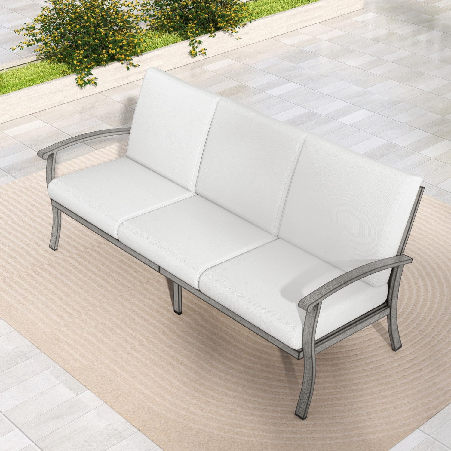 Outdoor Patio 3-Seat Sofa, Aluminum Couch with Thick Removable Cushions, All-Weather Backyard Furniture for Deck, Porch, Garden, Grey