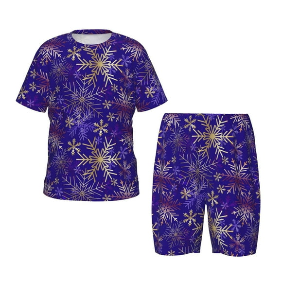 Balery blue purple Snowflake Conjunto de Pijama Infantil de Manga Corta con Estampado – Ropa de Dormir de Algodón Suave-Large