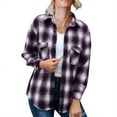 thumbnail image 3 of HANXIULIN Women's Flannel Plaid Light Weight Thin Jacket Shirts Raglan Long Sleeve Button Down Chest Pocketed Shirts Coats Shacket Purple XXXL, 3 of 9