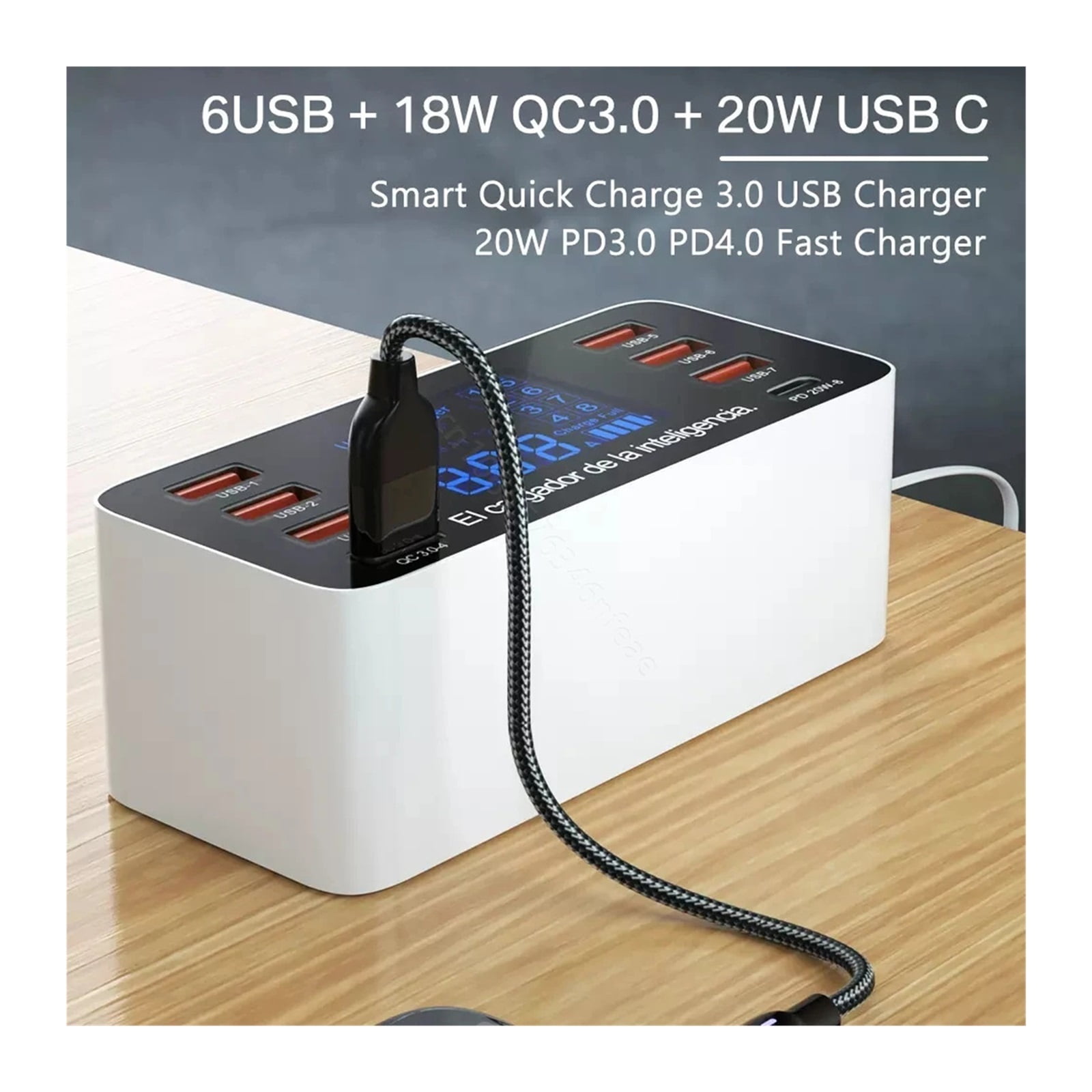 8 Ports USB Charger QC3.0 Quick Charge Phone Charger Adapter Type C 20W PD Fast Charger ,Safe and Reliable