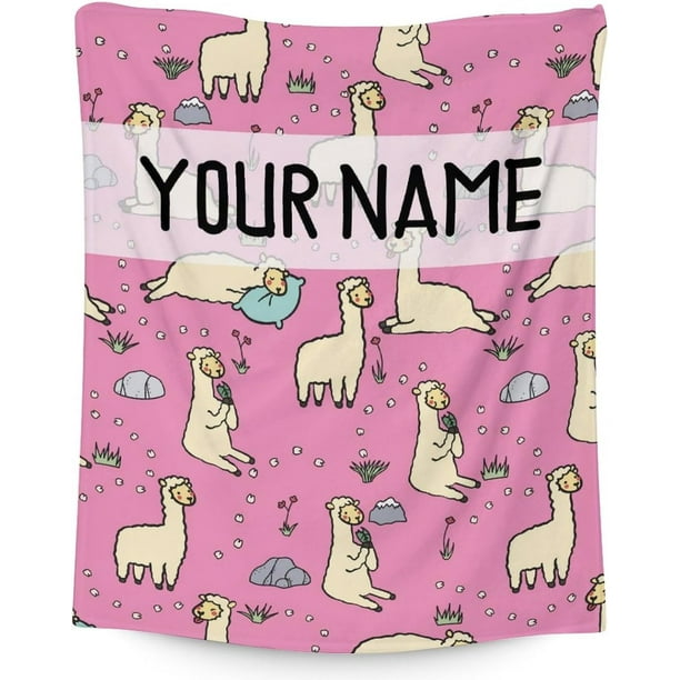 Manta de llama personalizada, regalo con nombre, 50 x 60 pulgadas, linda manta para niñas y mujeres, mantas de felpa suaves y rosadas para cama, sofá y sillón