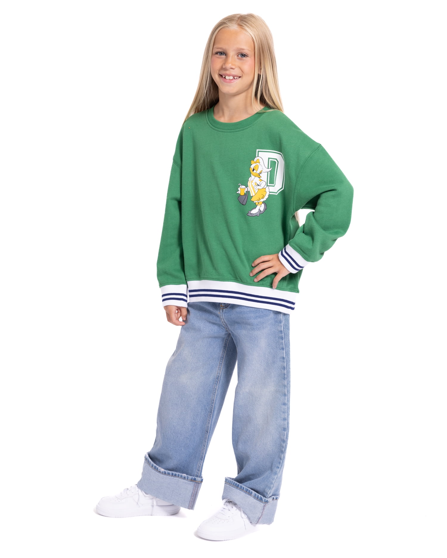 Minnie & Friends Girls’ Daisy Duck Front Back Graphic Sweatshirt, Sizes 4-16
