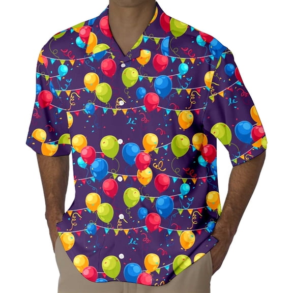 ChaoLingNeng Carnival Men Shirt,Mens Mardi Short Sleeve Shirt Numbers 3D Printed Button Lapel Short Sleeve Shirt Top,Mardi Gras Holiday Shirt for Men