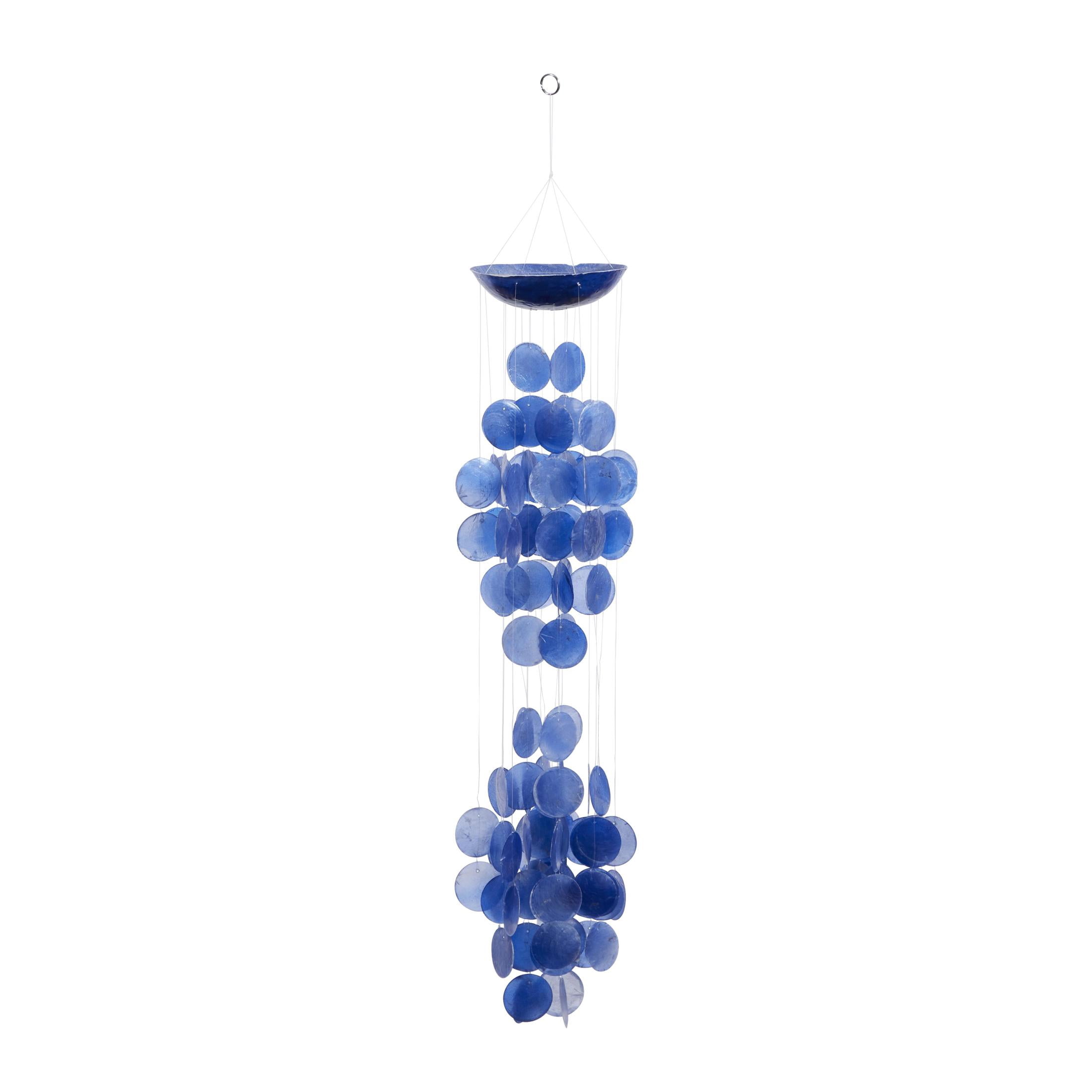 DecMode 27" Blue Capiz Shell Waterfall Geometric Windchime