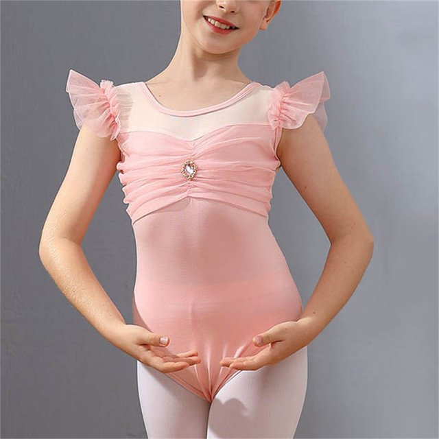 Kids Girls Ruffle Short Sleeve Dance Leotard Children One-piece Gymnastics Unitard Biketard Training Bodysuit 50% Summer Saving