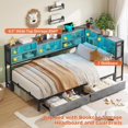 thumbnail image 6 of Aunfebrco Corner Bed Frame Twin XL Size Daybed with Bookcase Storage & Charging Station & Led Lights, Twin XL Platform Beds with Bookcase Storage & 2 Drawers for Bedroom, Gray, 6 of 10