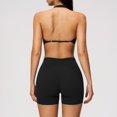 thumbnail image 5 of Telankuip Womens 2 Piece Workout Gym Outfits Tummy Control High Waist Stretch Seamless Tight Shorts Matching Sleeveless Deep V-Neck Halter Yoga Bra with Padded Casual Sports Sets 3-Black XL, 5 of 5