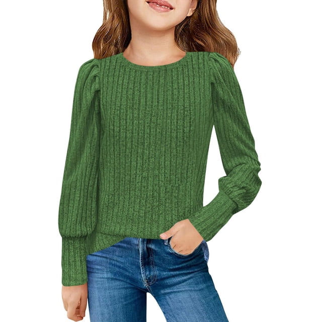 MeetoTime Blouses à Manches Longues pour Enfants Col Rond Décontracté Couleur Unie Printemps Automne Pull pour Filles