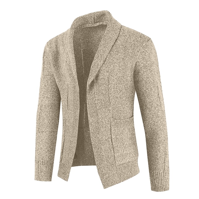 EGNMCR Chandail pour Homme Homme Décontracté Uni Cardigan à Manches Longues Col Rabattu Veste Chandail avec Poche