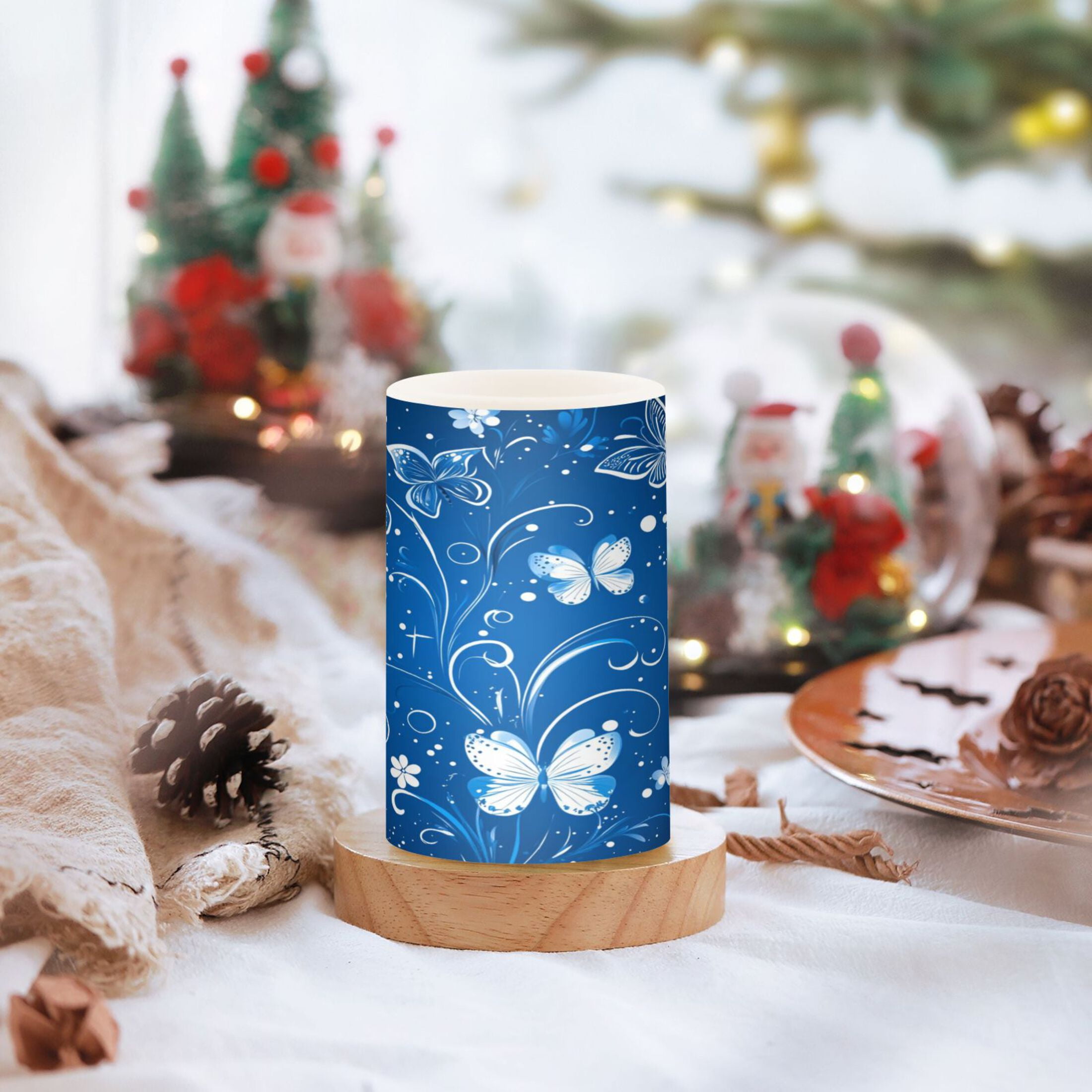 Flameless Candles Lights, Pack of two LED Lights, Dimmable LED Pillar Candles Battery Operated, Flames Remote Control White Butterfly