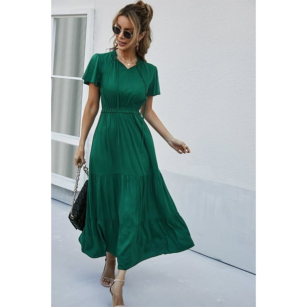 V-Neck Butterfly Sleeve Midi Dress - Walmart.com