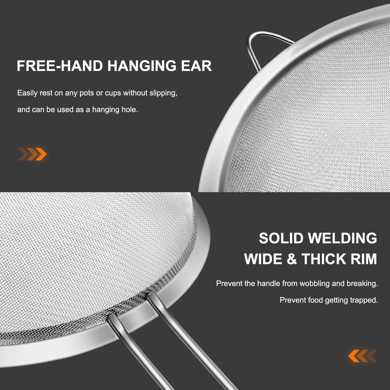 ZHUYING Fine Mesh Strainer 4PCS, Versatile Kitchen Strainer with Handle - 7", 5", 3.3", 2.8" Sieve Fine Mesh Stainless Steel, Metal Strainers and Sifters for Rice, Quinoa, Tea, Cocktail, Pasta, Juice