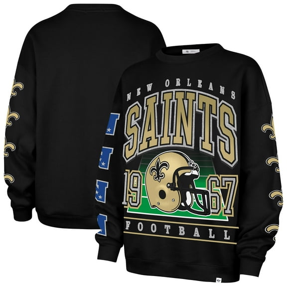 Women's '47 Black New Orleans Saints Go Big Oversized Pullover Sweatshirt