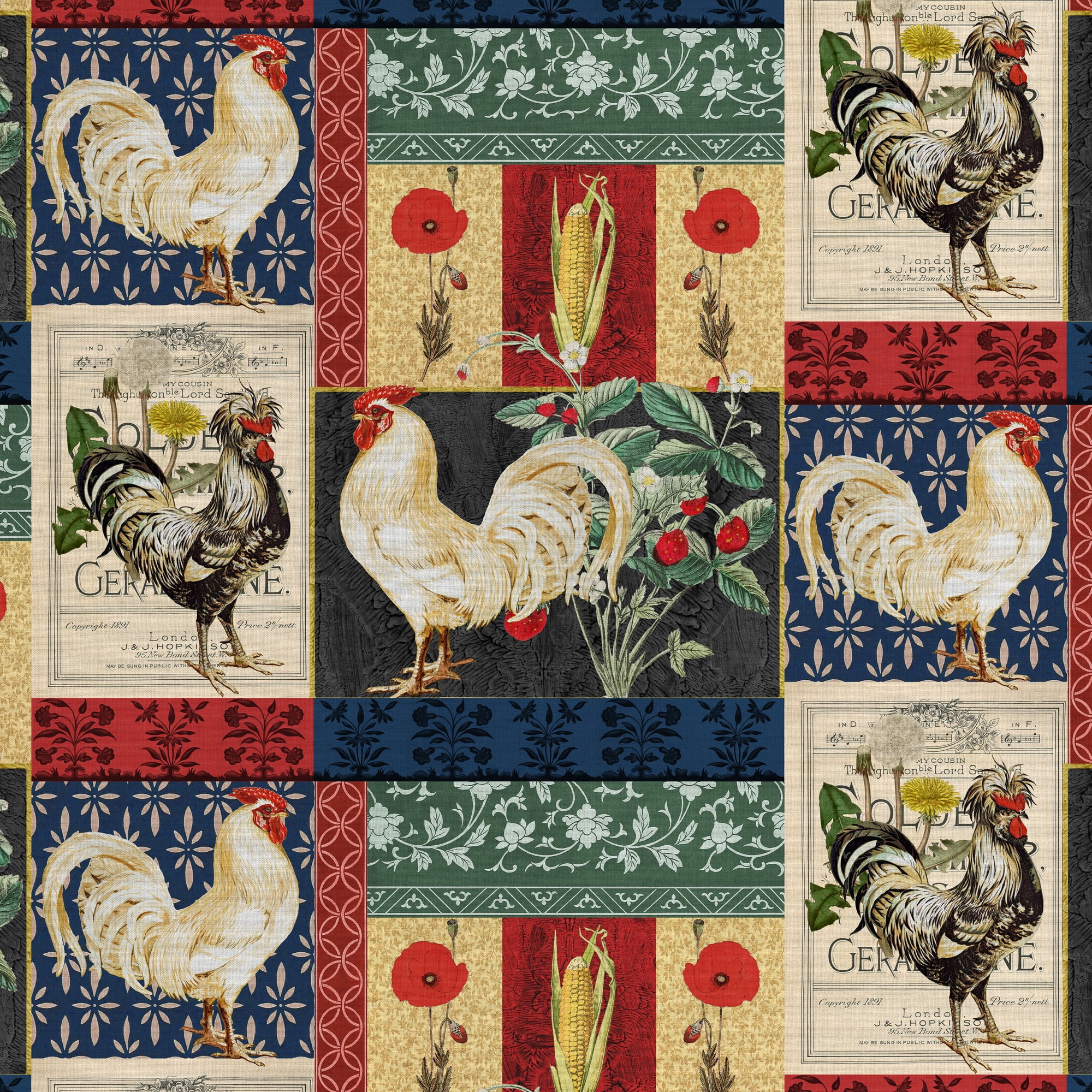 (2 pack) 1 Yard 100% Cotton Country Lane, Multi-color, 44" Wide for Quilting & Sewing by David Textiles