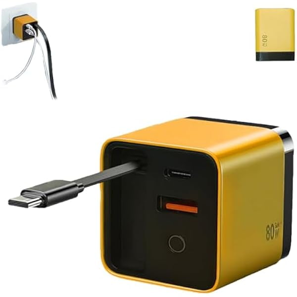 wonima11 80W Charger Retractable Cable 80 Watt All in One Charger 3 in 1 Cha-rger Retractable for Laptops (Yellow)