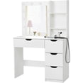 thumbnail image 1 of Coiffeuse avec 12 Ampoules, Bureau de Maquillage avec Station de Charge, Étagère de Rangement, Table de Maquillage à 4 Tiroirs avec 3 Modes d'Éclairage Luminosité Réglable Table de Toilette de Chambre, Blanc, 1 of 6