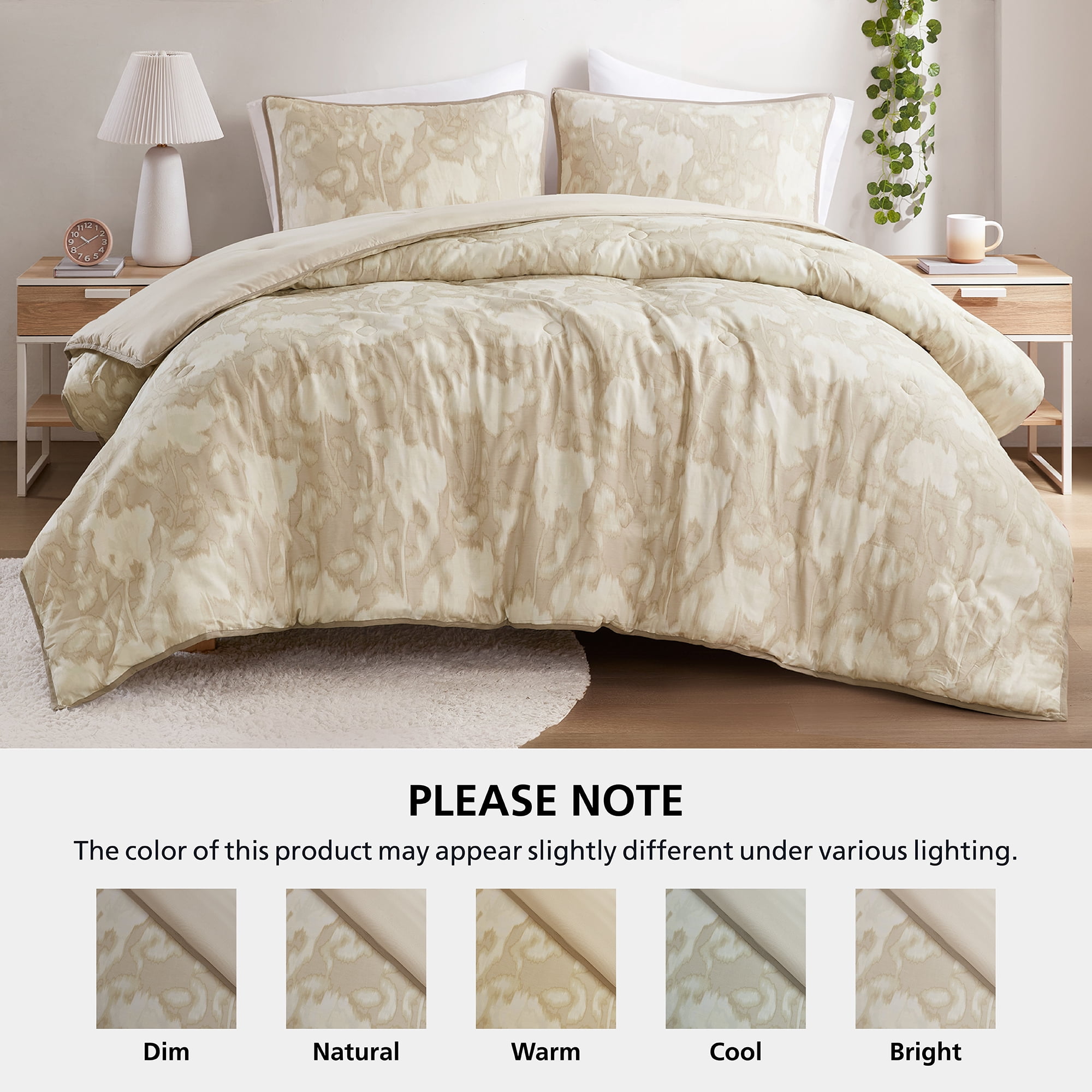 Mainstays Blurred Rose 3-Piece Beige Comforter Set, King