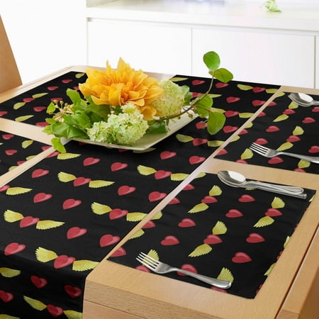 

Angel Wings Table Runner & Placemats Wings of Love Themed Hearts Flying Romantic Couple Celebration Design Set for Dining Table Placemat 4 pcs + Runner 14 x72 Yellow Ruby Black by Ambesonne