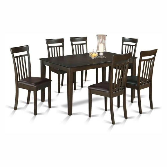 East West Furniture Capri 7 Piece Rectangular Dining Table Set with Faux Leather Seat Chairs