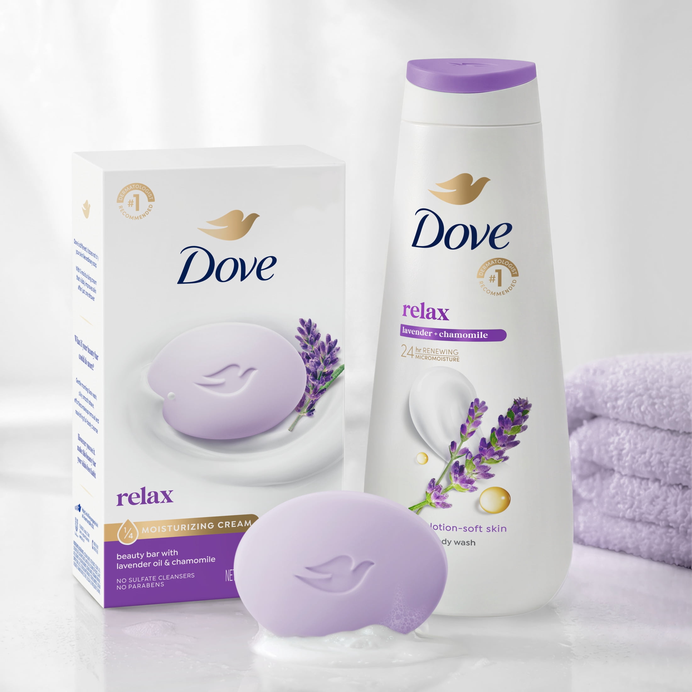 (4 pack) Dove Beauty Bar Soap For moisturized Skin, Relaxing Lavender Oil & Chamomile Calms Dry Skin, 3.75 oz 8 Bars