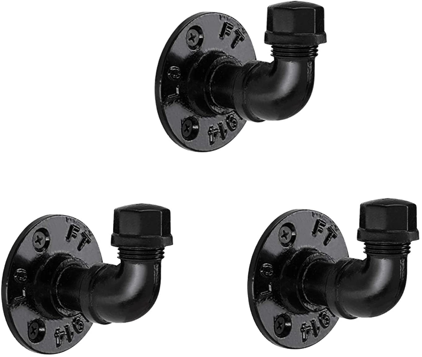 Wall Towel Hooks Coat Hook 3 Pack Industrial Pipe Hooks Heavy Duty Door Hanger Towel Clothes Hook for Bathroom Kitchen,Black