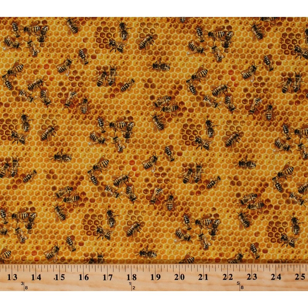 Cotton Bees and Honey Insects Cotton Fabric Print by the Yard 510 Honey