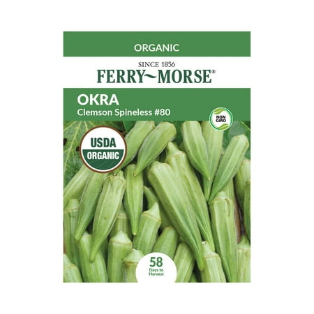 Ferry-Morse Organic 2.25G Okra Clemson Spineless #80 Annual Vegetable Seeds, Full Sun