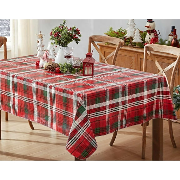 Newbridge Christmas Burke Tartan Red and Green 52 x 70 inch Rectangle Vinyl Flannel Back Tablecloth