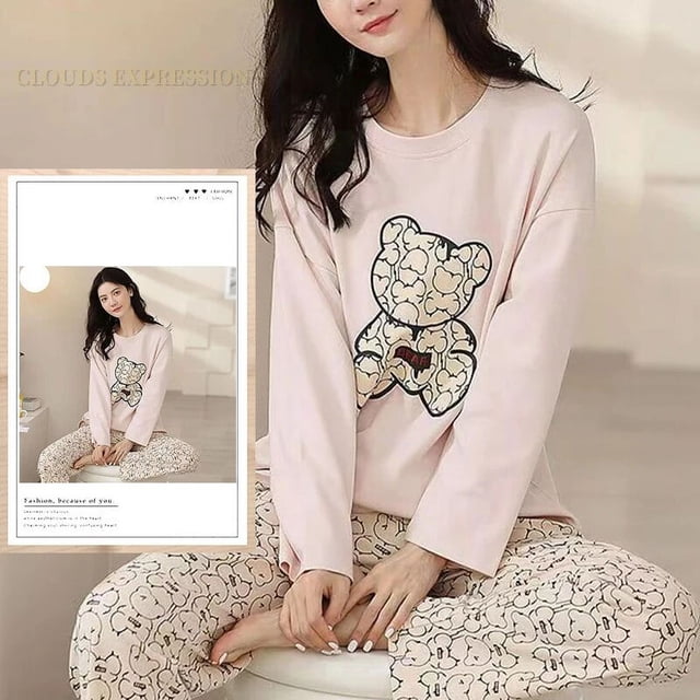 Pijamas de poliéster Kawaii para mujer, ropa de dormir de manga larga, servicio a domicilio, dibujos animados, informal, talla grande 5XL, primavera y otoño