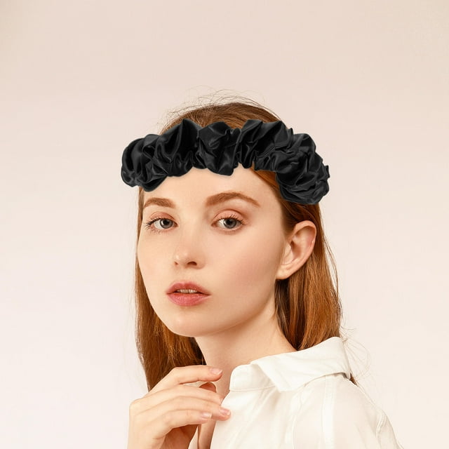 unbranded Headband Negro De Satén Para Skincare Ideal Para Maquillaje Y Ejercicios