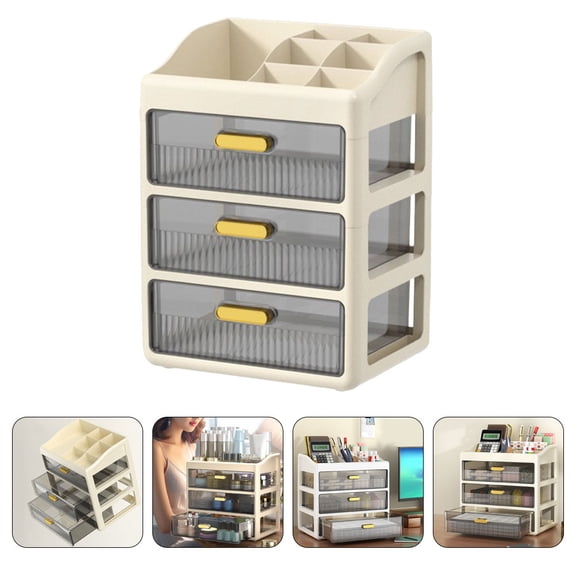 FRCOLOR Vanity Organizer with Drawers Cosmetics Organizer Storage Cosmetic Display Case for Makeup Brush Hair Accessories Lipstick and Jewelry (3 Tier)